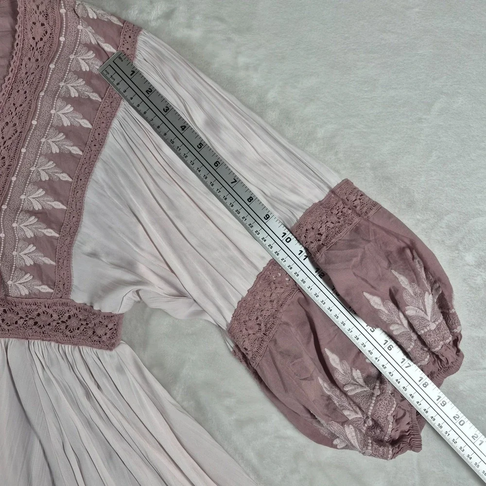 Free People Mauve Swoon Mini Dress Women's‎ XS Pink Boho Embroidered Lace Casual